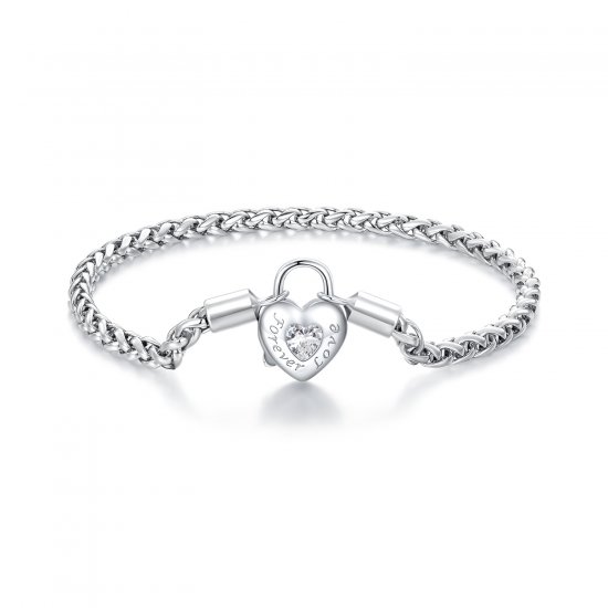Pulsera de cadena básica con candado en forma de corazón estilo Pandora - BSB147 - Haga click en la imagen para cerrar