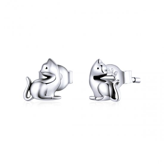 Pendientes de botón plateados con estilo Pandora de gato travieso - SCE832 - Haga click en la imagen para cerrar