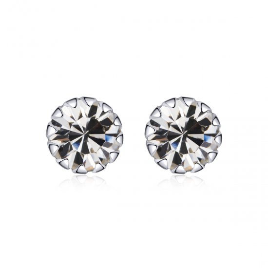 Pendientes de botón de estilo Pandora en plata con piedra de nacimiento de abril - SCE862-4 - Haga click en la imagen para cerrar