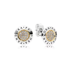 (imagen para) Pendientes en plata de ley y oro Logo PANDORA - 296230CZ