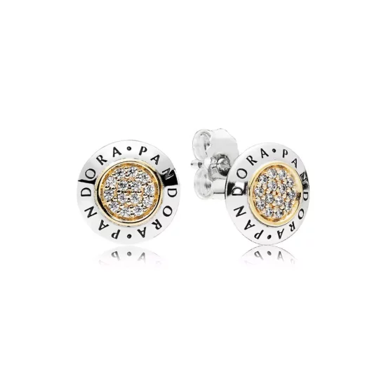 (imagen para) Pendientes en plata de ley y oro Logo PANDORA - 296230CZ