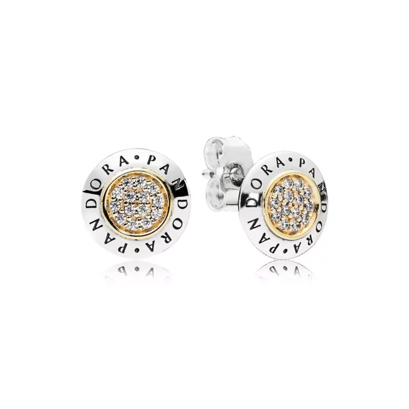 (imagen para) Pendientes en plata de ley y oro Logo PANDORA - 296230CZ