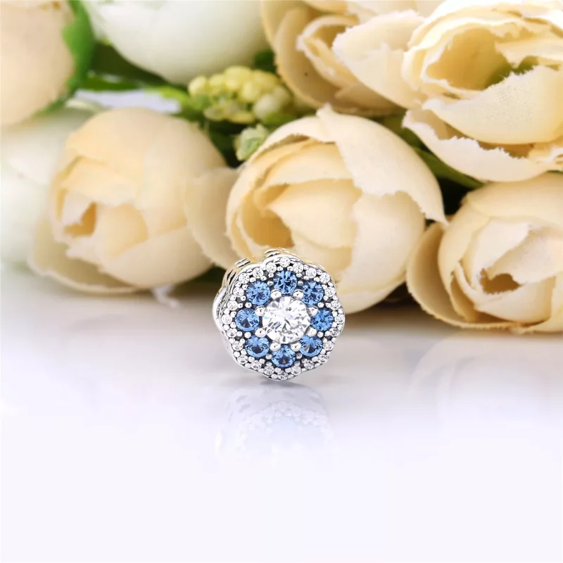 (imagen para) Charm PANDORA en plata de ley Flor Azul Brillante - 797851NMB - Ver 2