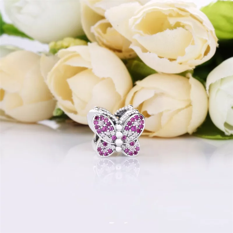 (imagen para) Charm PANDORA en plata de ley Mariposa Rosa Deslumbrante - 797882NCCMX - Ver 2