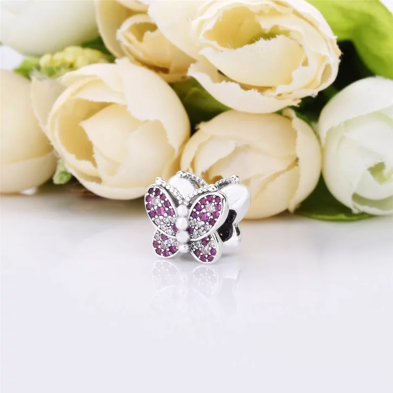 (imagen para) Charm PANDORA en plata de ley Mariposa Rosa Deslumbrante - 797882NCCMX - Ver 3