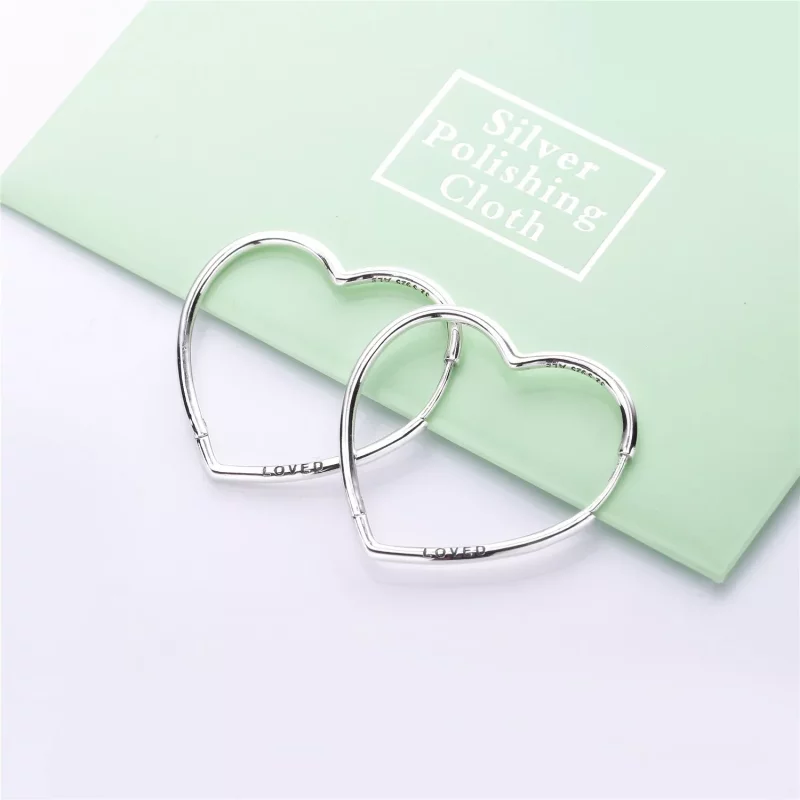 (imagen para) Pendientes de aro PANDORA en plata de primera ley Corazones de Amor Asimétricos - Ver 2