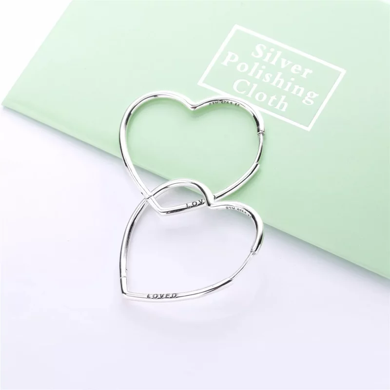 (imagen para) Pendientes de aro PANDORA en plata de primera ley Corazones de Amor Asimétricos - Ver 3