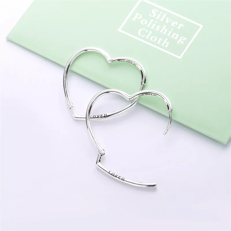 (imagen para) Pendientes de aro PANDORA en plata de primera ley Corazones de Amor Asimétricos - Ver 4