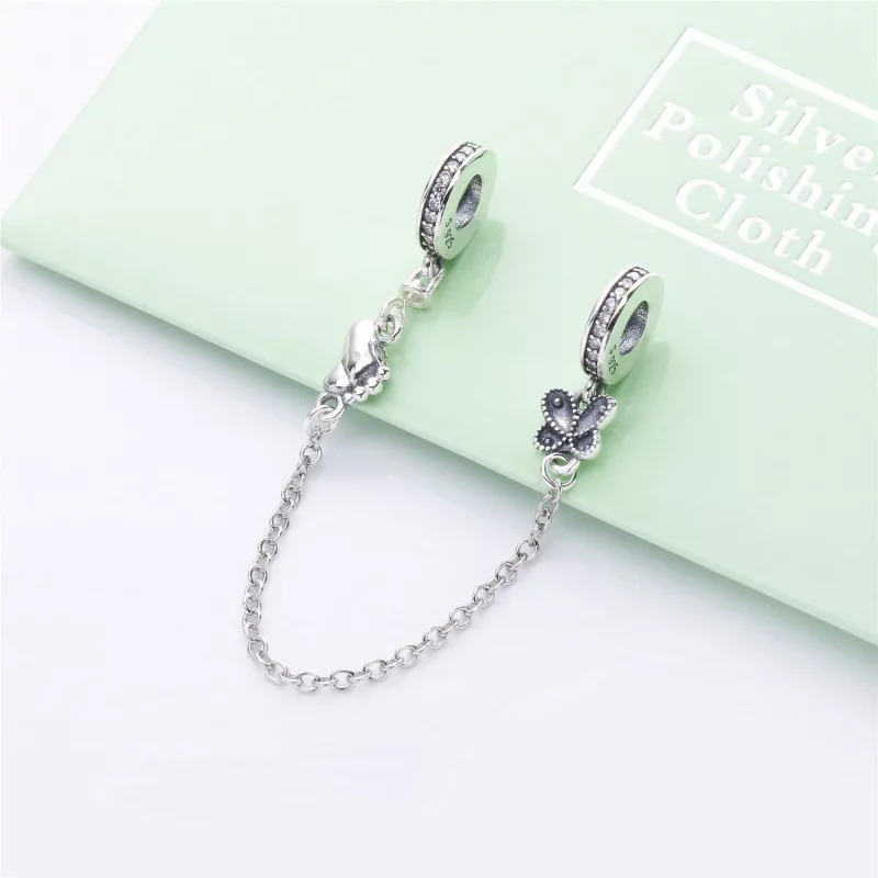 (imagen para) Cadena de seguridad PANDORA en plata de ley Mariposas - 797865CZ - Ver 2