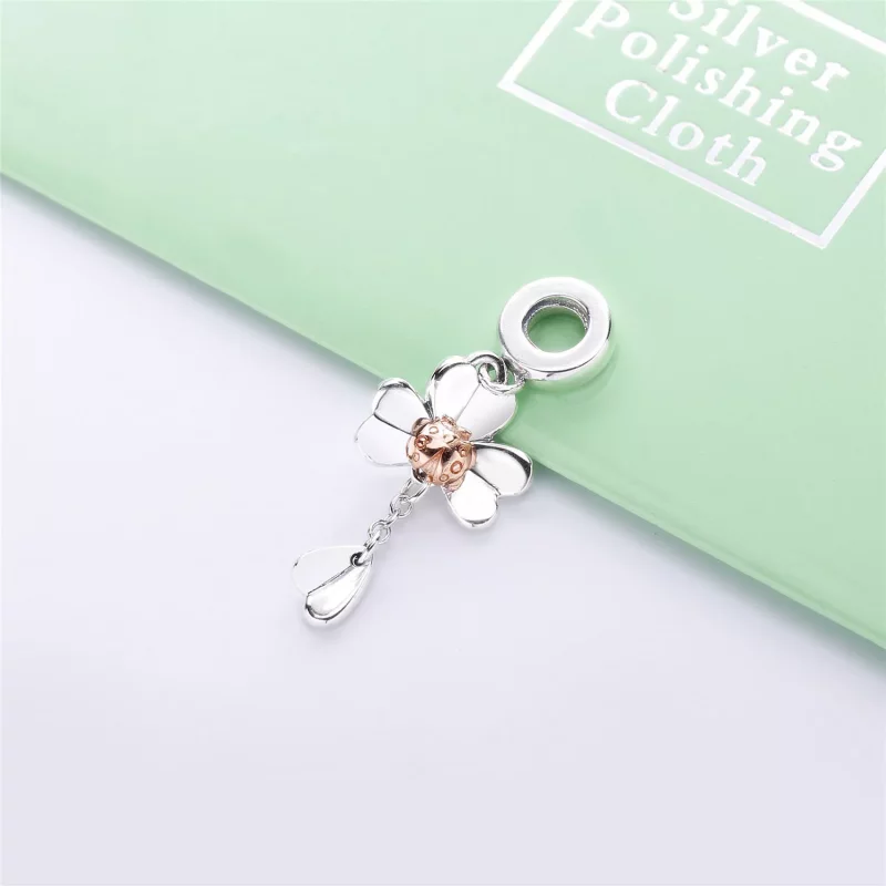 (imagen para) Charm colgante en plata de ley y Pandora Rose Trébol y Mariquita - 787877 - Ver 2