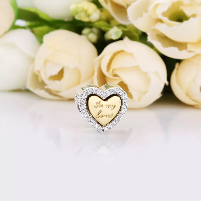 (imagen para) Charm en lata de ley y Pandora Shine con grabado "In my heart" - 767606CZ - Ver 2