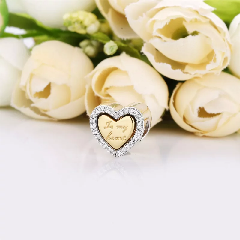 (imagen para) Charm en lata de ley y Pandora Shine con grabado "In my heart" - 767606CZ - Ver 3