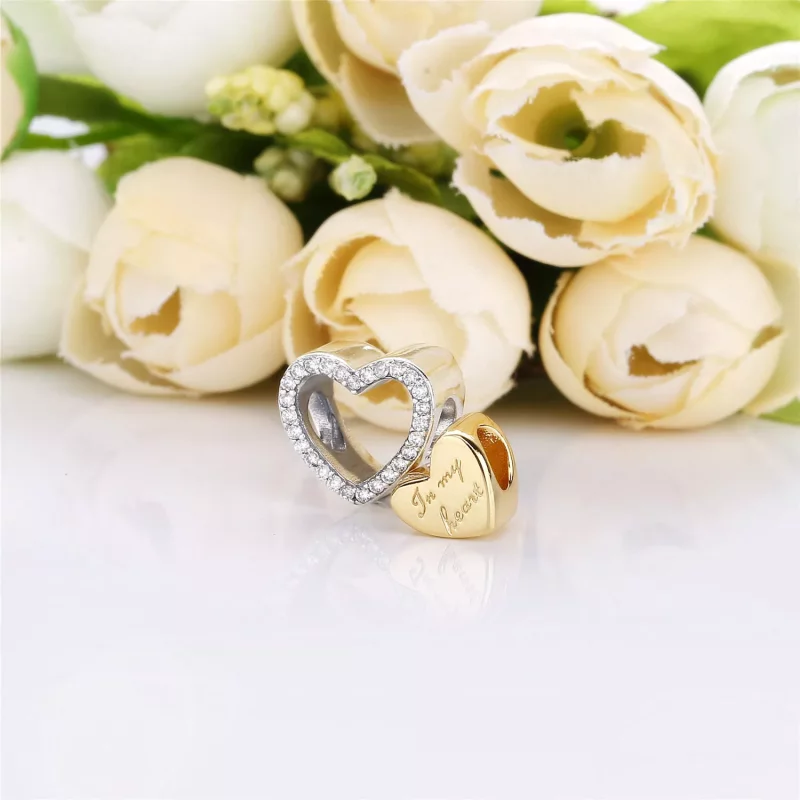 (imagen para) Charm en lata de ley y Pandora Shine con grabado "In my heart" - 767606CZ - Ver 4