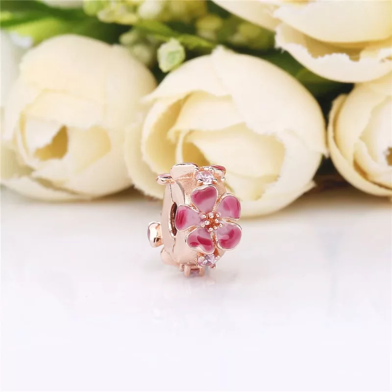 (imagen para) Clip colgante PANDORA Flor de flor de durazno 788099CZ - Ver 2