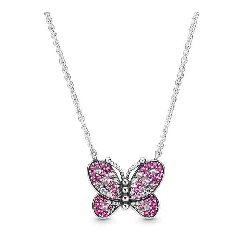 (imagen para) Collar PANDORA en plata de ley Mariposa Brillante Rosa - 397931NCCMX-50
