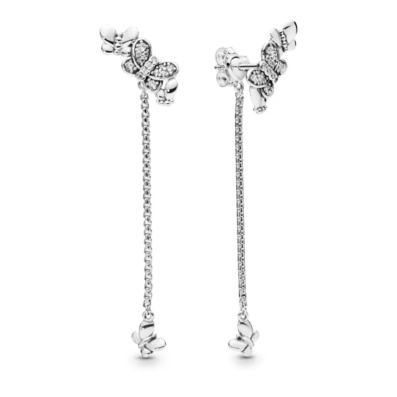 (imagen para) Pendientes largos PANDORA en plata de ley Mariposas Deslumbrantes - 297964CZ