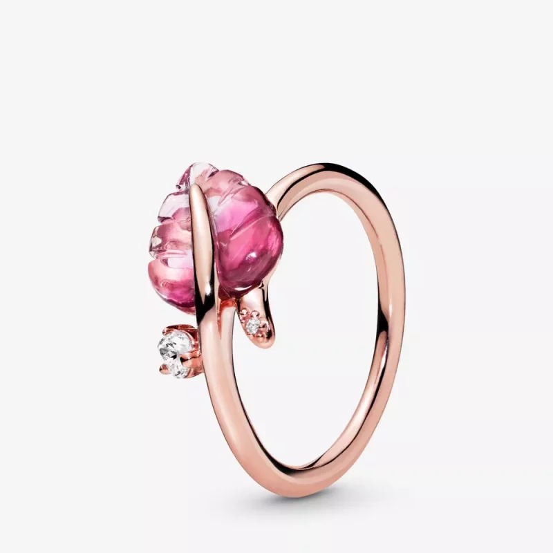 (imagen para) Anillo PANDORA Hoja en cristal de Murano rosa - 188319PMU