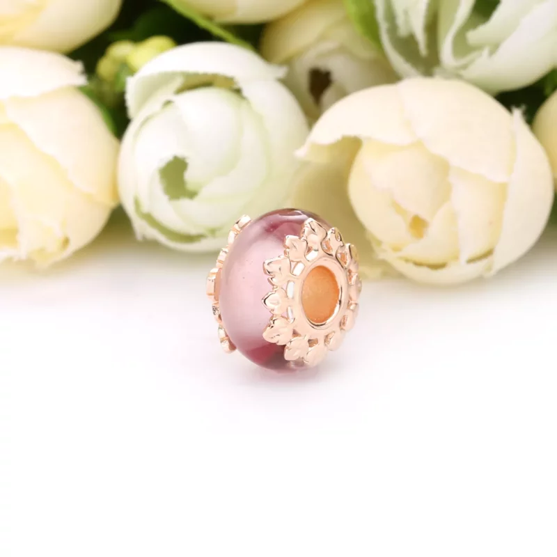 (imagen para) Charm PANDORA de cristal de Murano rosa y hojas - 788244 - Ver 2
