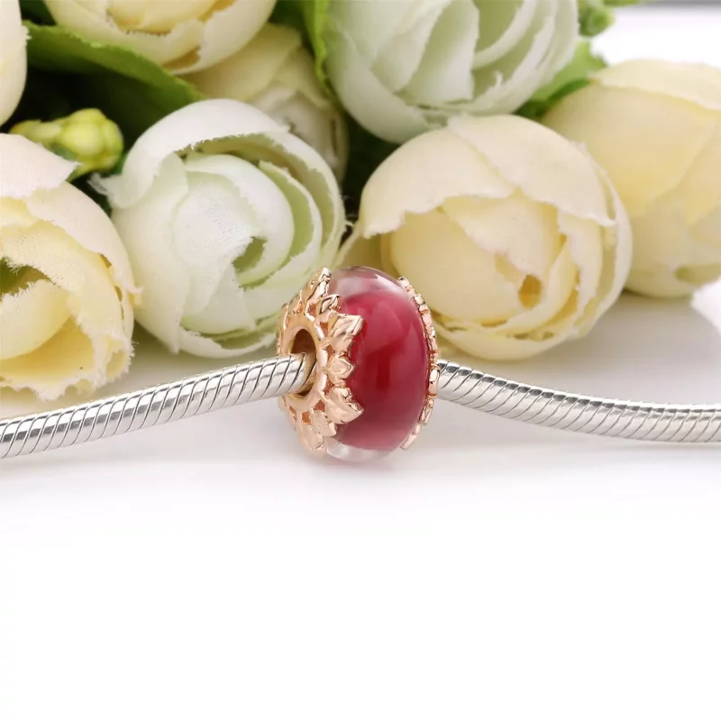 (imagen para) Charm PANDORA de cristal de Murano rosa y hojas - 788244 - Ver 3
