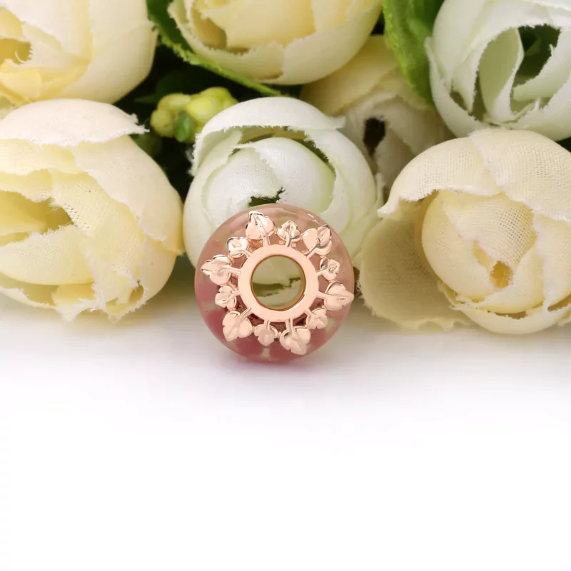 (imagen para) Charm PANDORA de cristal de Murano rosa y hojas - 788244 - Ver 4