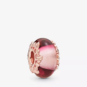 (imagen para) Charm PANDORA de cristal de Murano rosa y hojas - 788244