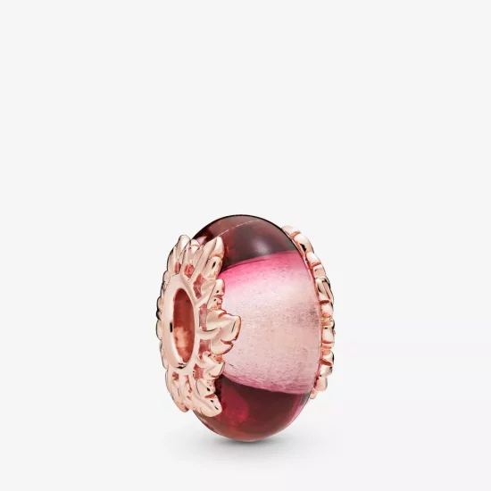 (imagen para) Charm PANDORA de cristal de Murano rosa y hojas - 788244