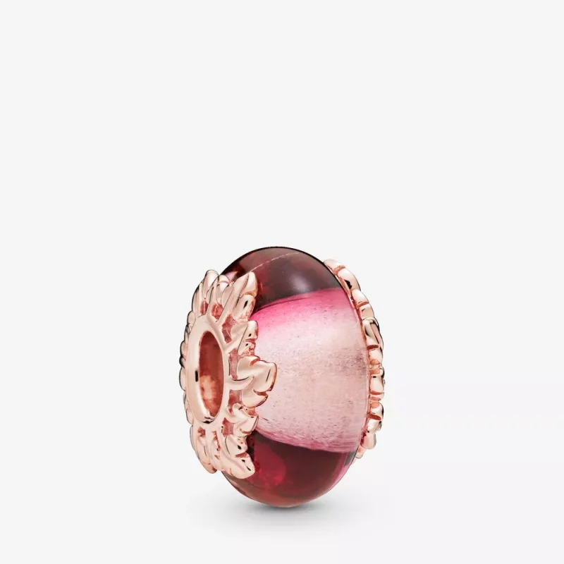 (imagen para) Charm PANDORA de cristal de Murano rosa y hojas - 788244
