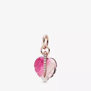 (imagen para) Pendiente Hoja PANDORA de cristal de Murano rosa - 388258PMU