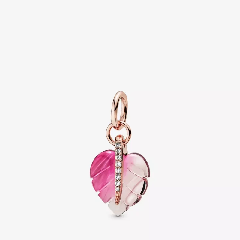 (imagen para) Pendiente Hoja PANDORA de cristal de Murano rosa - 388258PMU