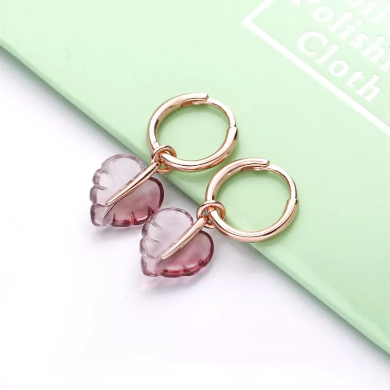 (imagen para) Pendientes de aro PANDORA Hoja de cristal de Murano rosa - 288317PMU - Ver 3