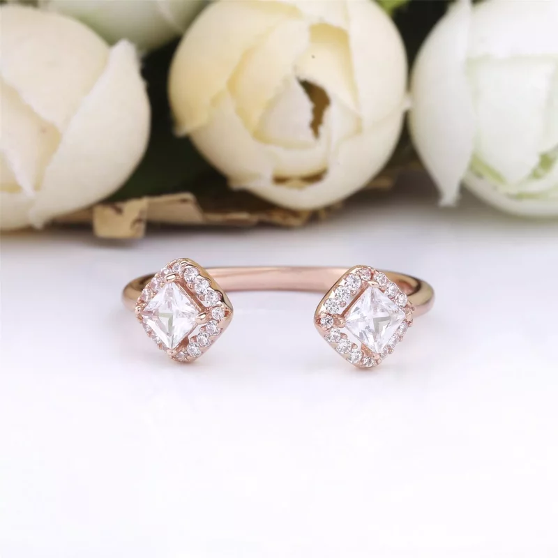 (imagen para) Anillo abierto cuadrado con brillos en oro rosa PANDORA Rose - 188506C01 - Ver 2
