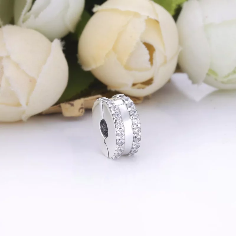 (imagen para) PANDORA Doble Línea Clip Charm con Pavé - 798422C01 - Ver 2