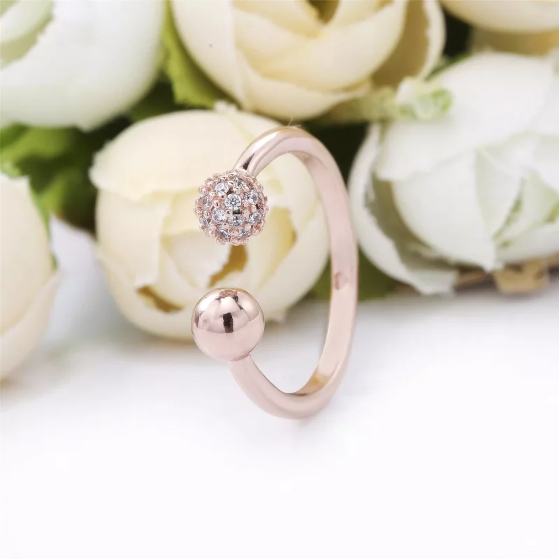 (imagen para) Anillo abierto de cuentas pulidas y pavé PANDORA - 188316CZ - Ver 2