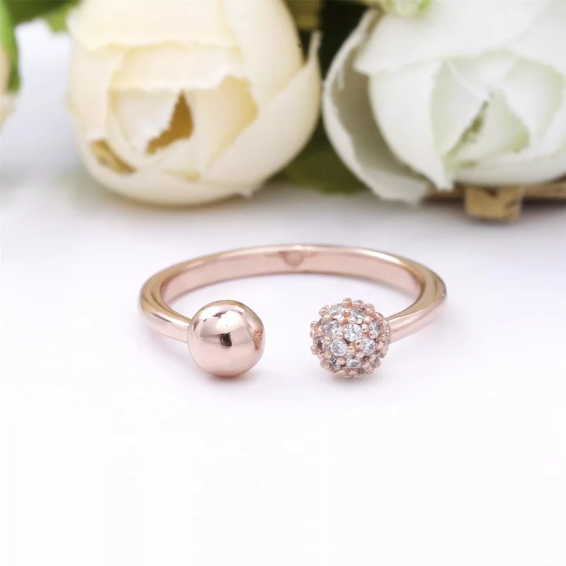 (imagen para) Anillo abierto de cuentas pulidas y pavé PANDORA - 188316CZ - Ver 4