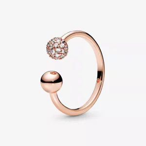 (imagen para) Anillo abierto de cuentas pulidas y pavé PANDORA - 188316CZ