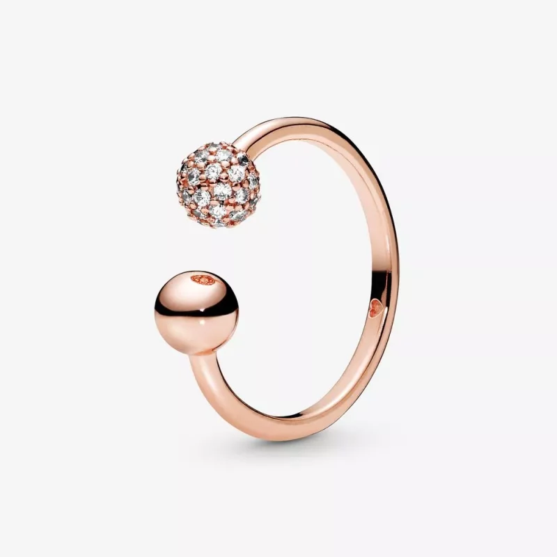 (imagen para) Anillo abierto de cuentas pulidas y pavé PANDORA - 188316CZ