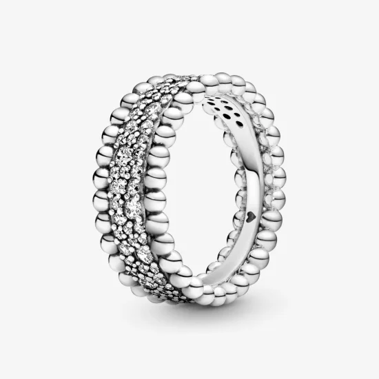 (imagen para) Anillo de banda PANDORA con cuentas y pavé - 198676C01
