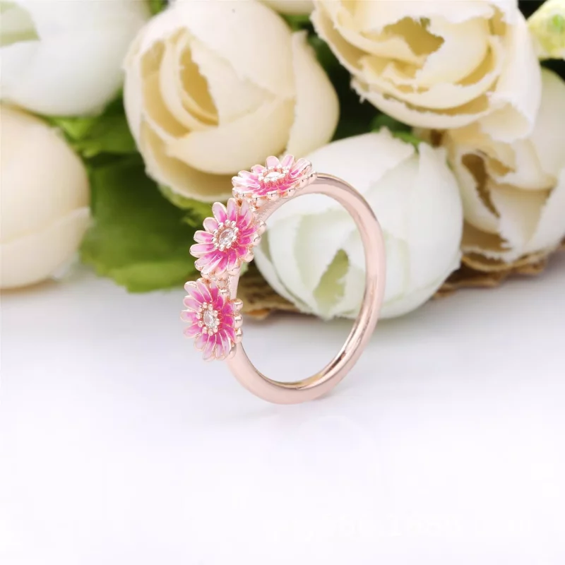 (imagen para) Anillo trío de flores PANDORA Pink Daisy - 188792C01 - Ver 2
