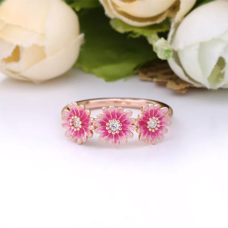 (imagen para) Anillo trío de flores PANDORA Pink Daisy - 188792C01 - Ver 3