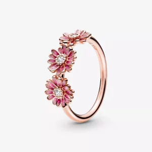 (imagen para) Anillo trío de flores PANDORA Pink Daisy - 188792C01