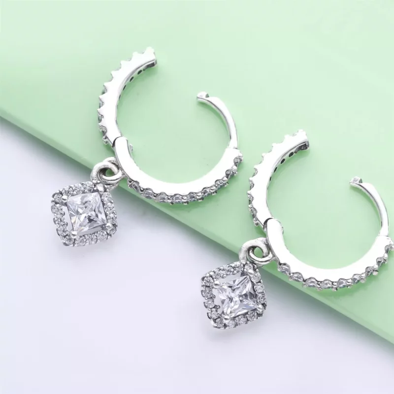 (imagen para) Aretes de aro PANDORA Square Sparkle - 298503C01 - Ver 4