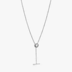 (imagen para) Collar de corazón con barra en forma de logotipo circular Pavé de PANDORA - 399050C01-80