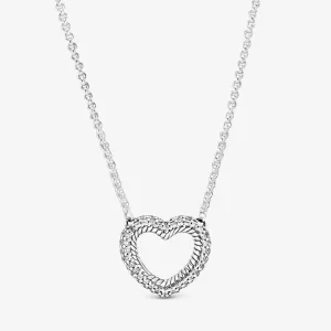 (imagen para) Collar PANDORA Pavé Snake Chain Pattern Open Heart Collier - 399110C01