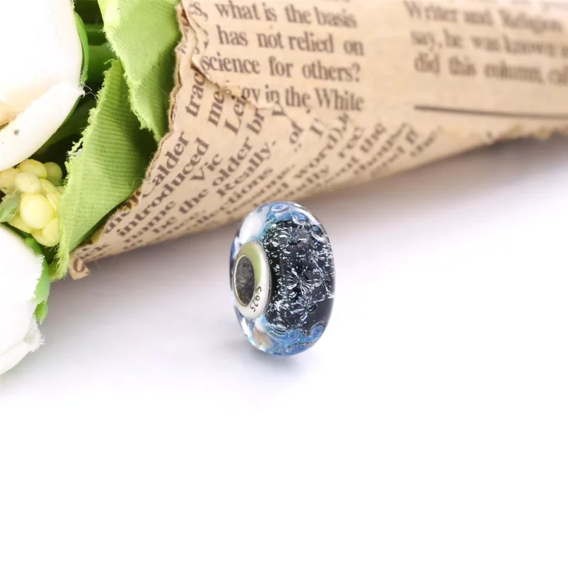 (imagen para) PANDORA Encanto Oceánico de Vidrio Murano Azul Oscuro Ondulado - 798938C00 - Ver 2