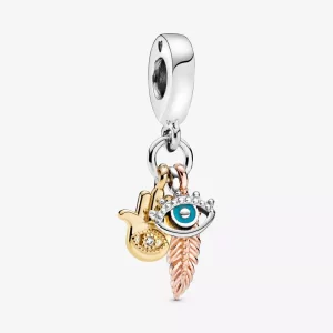 (imagen para) PANDORA Hamsa, Ojo que todo lo ve y pluma Espiritualidad Dangle Charm - 768785C01