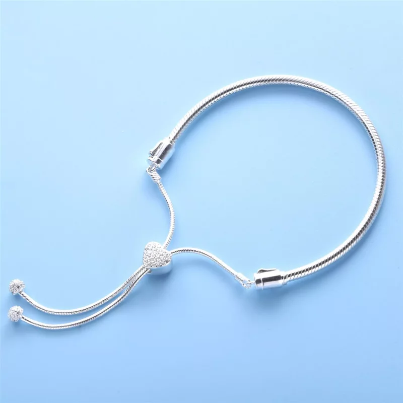 (imagen para) Pandora Moments Pavé Pulsera deslizante con cadena de serpiente y cierre de cora - Ver 2