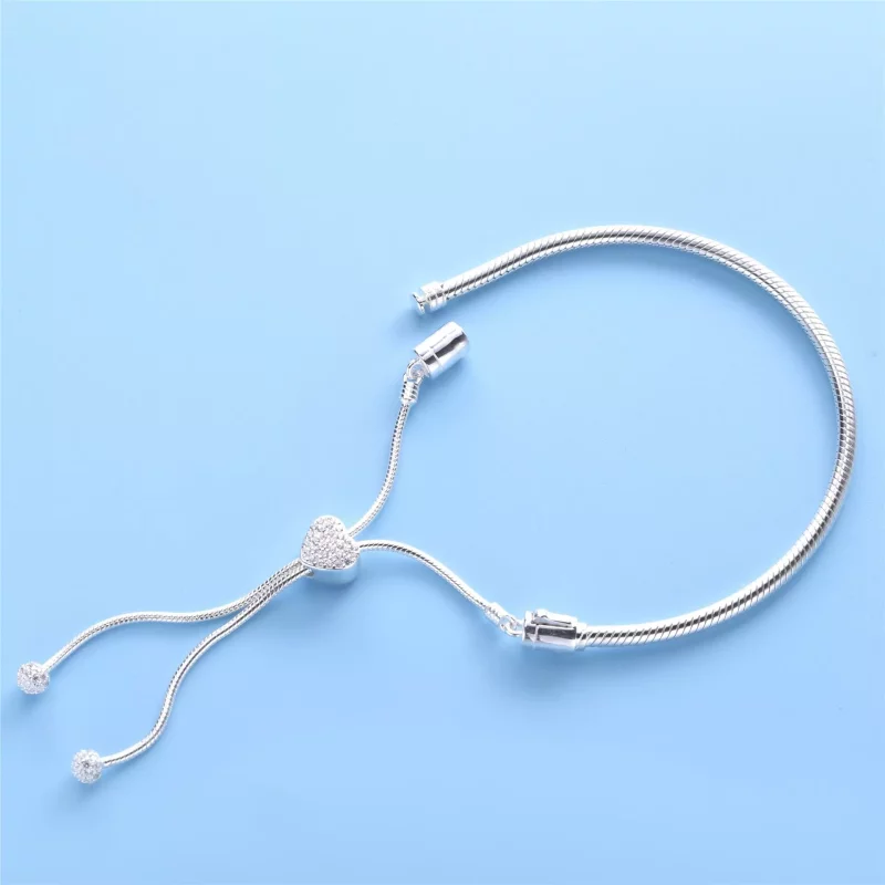 (imagen para) Pandora Moments Pavé Pulsera deslizante con cadena de serpiente y cierre de cora - Ver 3