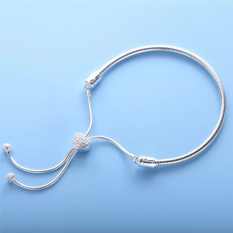 (imagen para) Pandora Moments Pavé Pulsera deslizante con cadena de serpiente y cierre de cora - Ver 4