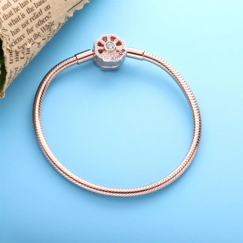 (imagen para) Pandora Moments Pulsera de cadena de serpiente con cierre de abanico rosa - 5881 - Ver 2