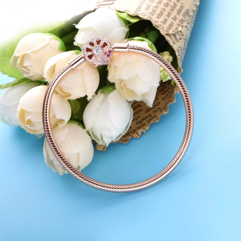 (imagen para) Pandora Moments Pulsera de cadena de serpiente con cierre de abanico rosa - 5881 - Ver 3